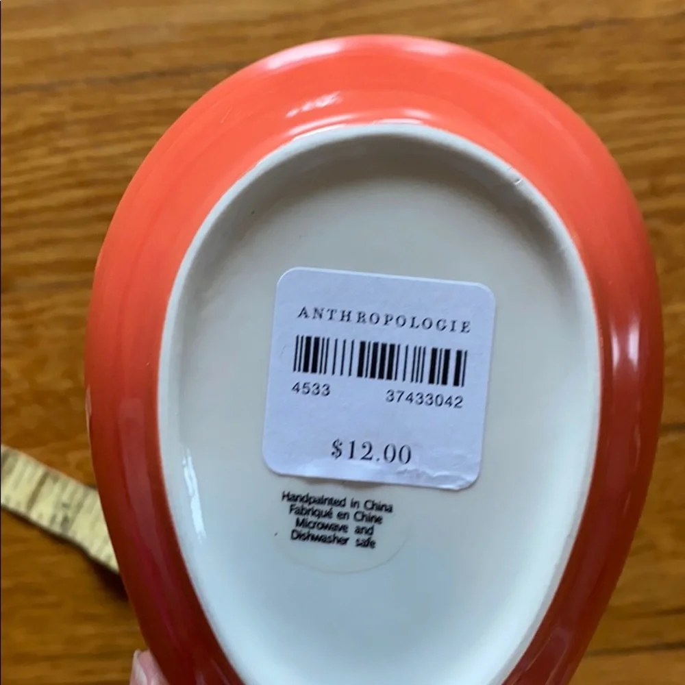 Anthropologie White Ceramic Floral Spoon Rest with Blue and Orange Accents